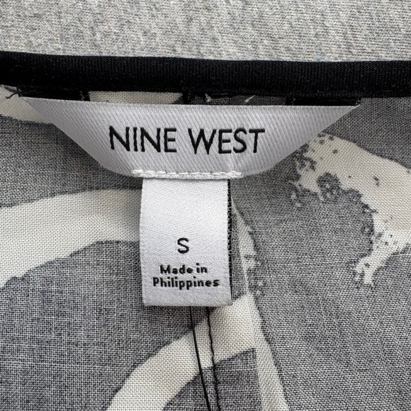 Nine West Dress Womens S Black White Long Sleeve Abstract Print Tie Waist V Neck - Picture 9 of 12